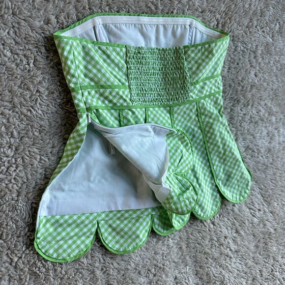 Lilly Pulitzer Green Gingham Strapless Meridian Top Scalloped Women's Size 2 - Picture 8 of 13